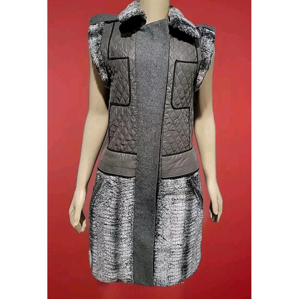 BCBG Max Azria ARCHER Gray Two Way Zip Size S Long Vest Jacket #W